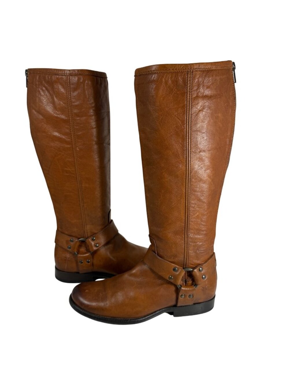 Frye Phillip Harness Riding Boots Cognac Leather Womens Size 7.5 B 3476849